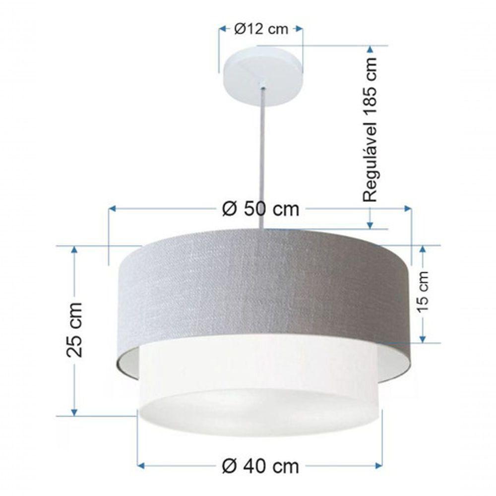 Lustre Pendente Duplo Cilíndrico Vivare Md-4351 Cúpula Em Tecido 50x40cm - Bivolt Branco-rustico-cinza 127/220v - 5