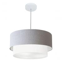 Lustre Pendente Duplo Cilíndrico Vivare Md-4351 Cúpula Em Tecido 50x40cm - Bivolt Branco-rustico-cinza 127/220v