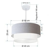 Lustre Pendente Duplo Cilíndrico Vivare Md-4351 Cúpula Em Tecido 50x40cm - Bivolt Branco-rustico-cinza 127/220v - 5