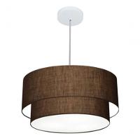 Lustre Pendente Duplo Cilíndrico Vivare Md-4350 Cúpula Em Tecido 45x40cm - Bivolt Café 127/220v
