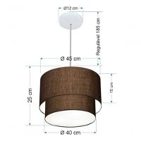 Lustre Pendente Duplo Cilíndrico Vivare Md-4350 Cúpula Em Tecido 45x40cm - Bivolt Café 127/220v - 5