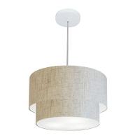Lustre Pendente Duplo Cilíndrico Vivare Md-4350 Cúpula Em Tecido 45x40cm - Bivolt Rustico-bege 127/220v - 1