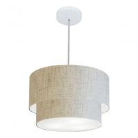 Lustre Pendente Duplo Cilíndrico Vivare Md-4350 Cúpula Em Tecido 45x40cm - Bivolt Rustico-bege 127/220v