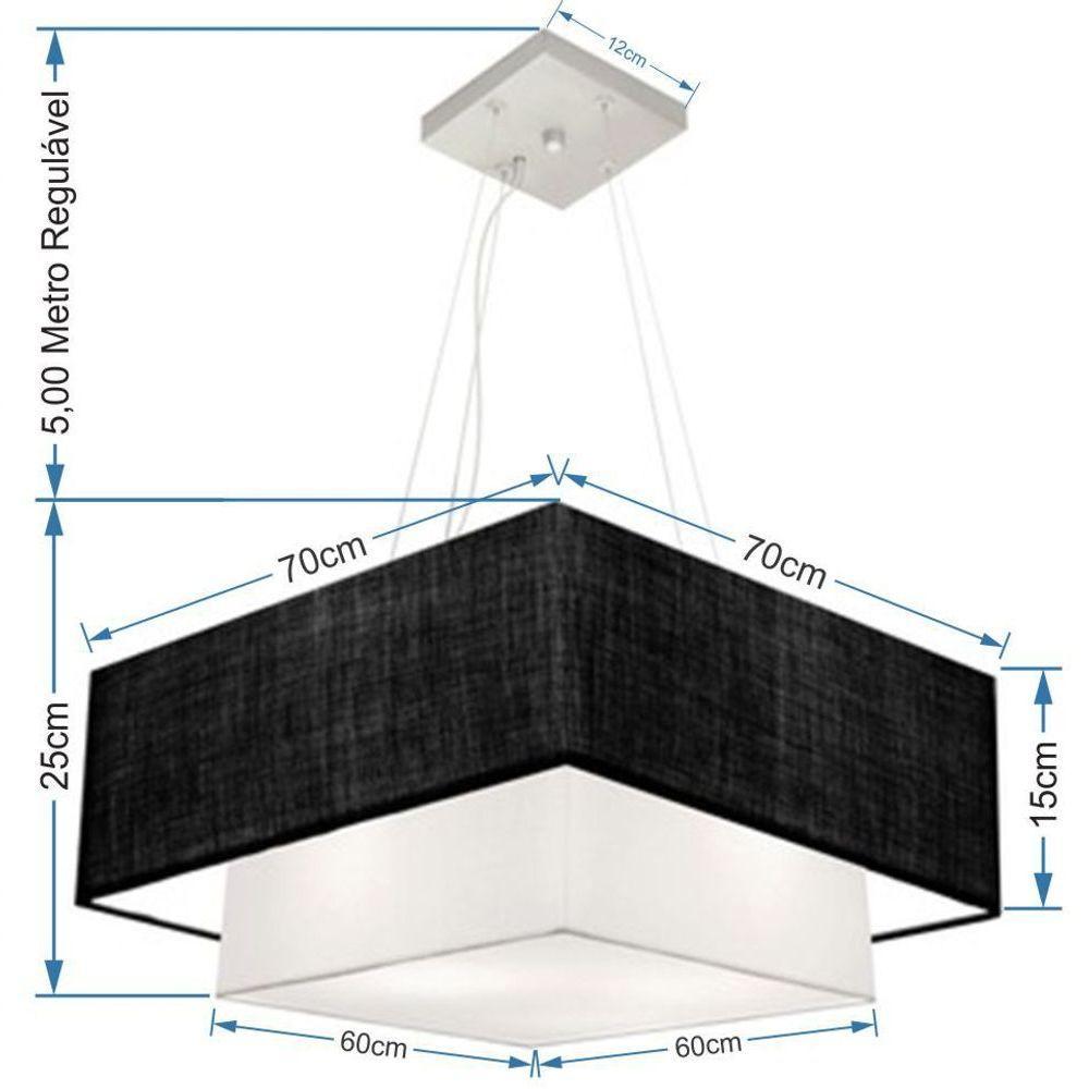 Lustre Pendente Duplo Quadrado Vivare Md-4346 Cúpula Em Tecido 70x60cm - Bivolt Preto-branco 127/220v - 2