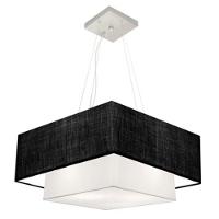 Lustre Pendente Duplo Quadrado Vivare Md-4346 Cúpula Em Tecido 70x60cm - Bivolt Preto-branco 127/220v - 1