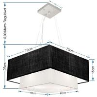 Lustre Pendente Duplo Quadrado Vivare Md-4346 Cúpula Em Tecido 70x60cm - Bivolt Preto-branco 127/220v - 2