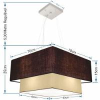 Lustre Pendente Duplo Quadrado Vivare Md-4346 Cúpula Em Tecido 70x60cm - Bivolt Café-algodão-crú 127/220v - 2