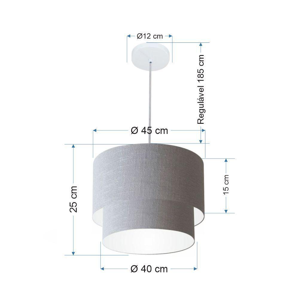Lustre Pendente Duplo Cilíndrico Vivare Md-4350 Cúpula Tecido 45x40cm - Bivolt Rustico-cinza-branco 127/220v - 2