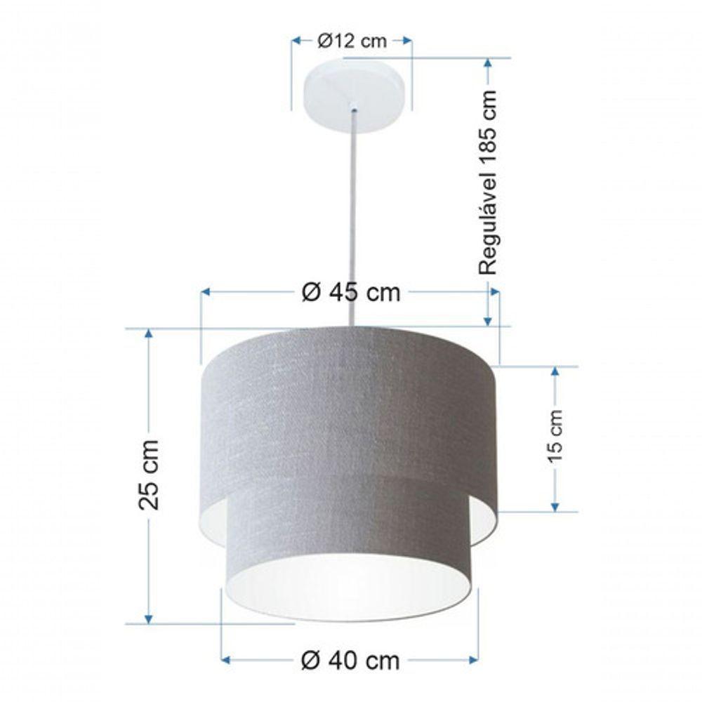 Lustre Pendente Duplo Cilíndrico Vivare Md-4350 Cúpula Tecido 45x40cm - Bivolt Rustico-cinza-branco 127/220v - 5