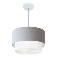 Lustre Pendente Duplo Cilíndrico Vivare Md-4350 Cúpula Tecido 45x40cm - Bivolt Rustico-cinza-branco 127/220v
