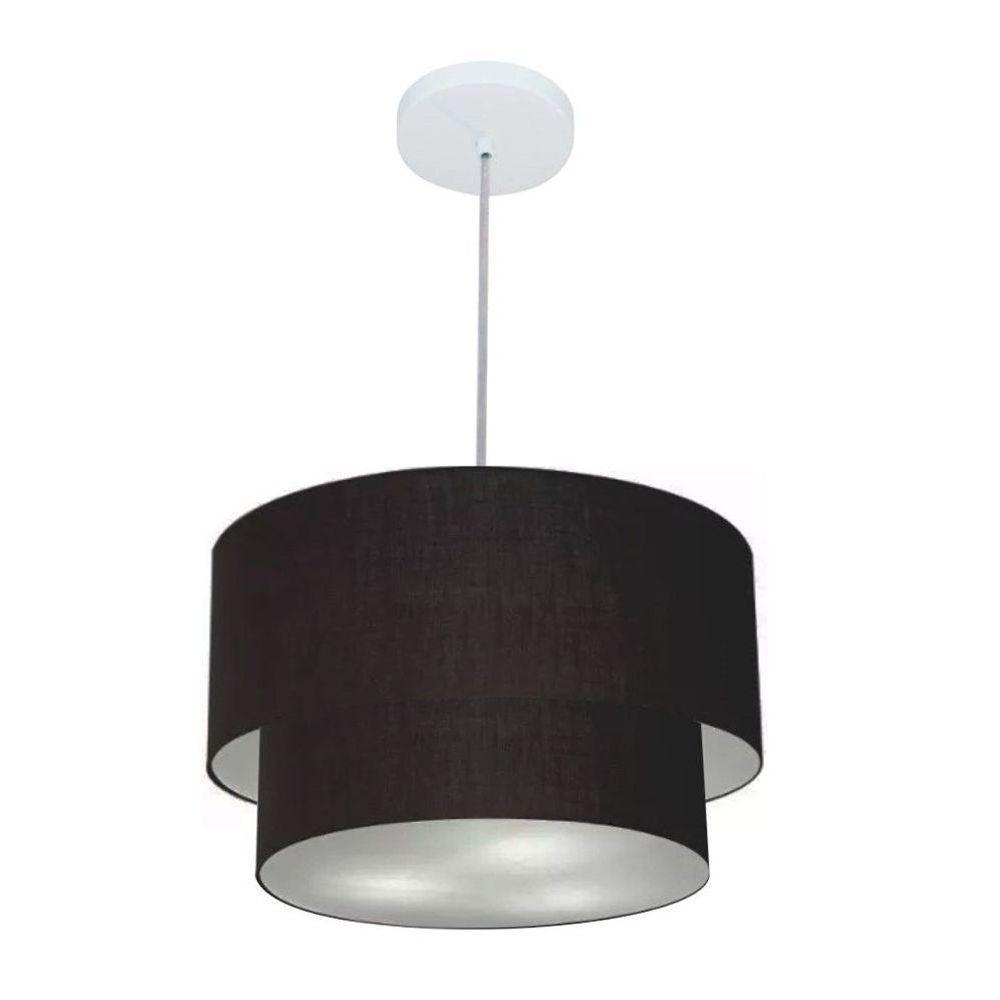Lustre Pendente Duplo Cilíndrico Vivare Md-4350 Cúpula Em Tecido 45x40cm - Bivolt Preto 127/220v - 1