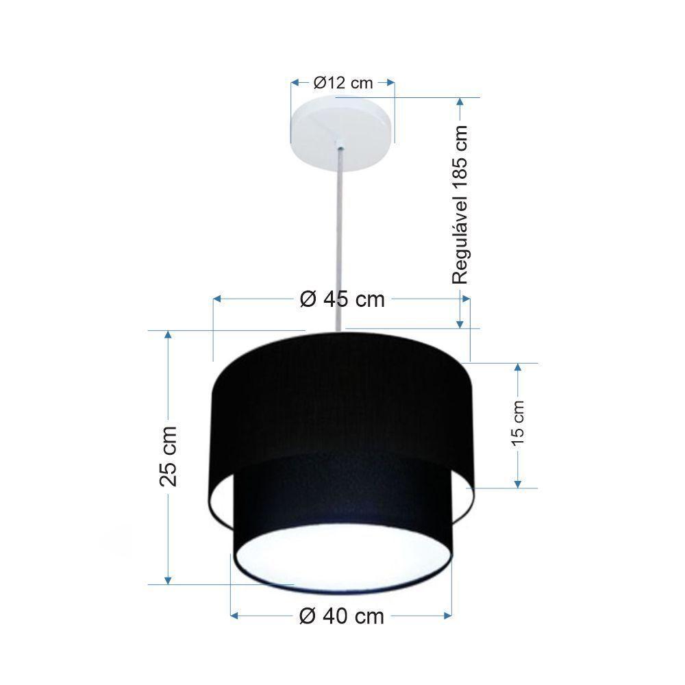 Lustre Pendente Duplo Cilíndrico Vivare Md-4350 Cúpula Em Tecido 45x40cm - Bivolt Preto 127/220v - 2