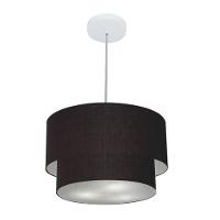 Lustre Pendente Duplo Cilíndrico Vivare Md-4350 Cúpula Em Tecido 45x40cm - Bivolt Preto 127/220v - 1