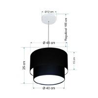 Lustre Pendente Duplo Cilíndrico Vivare Md-4350 Cúpula Em Tecido 45x40cm - Bivolt Preto 127/220v - 2