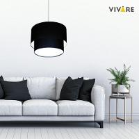 Lustre Pendente Duplo Cilíndrico Vivare Md-4350 Cúpula Em Tecido 45x40cm - Bivolt Preto 127/220v - 3