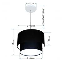 Lustre Pendente Duplo Cilíndrico Vivare Md-4350 Cúpula Em Tecido 45x40cm - Bivolt Preto 127/220v - 5