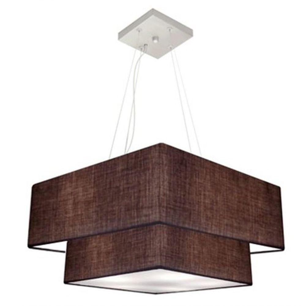 Lustre Pendente Duplo Quadrado Vivare Md-4347 Cúpula Em Tecido 80x70cm - Bivolt Café 127/220v - 1