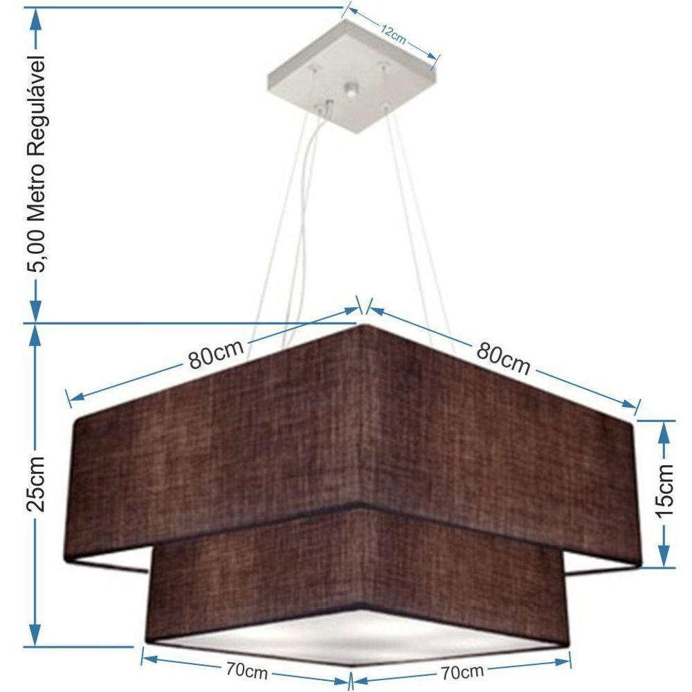 Lustre Pendente Duplo Quadrado Vivare Md-4347 Cúpula Em Tecido 80x70cm - Bivolt Café 127/220v - 2