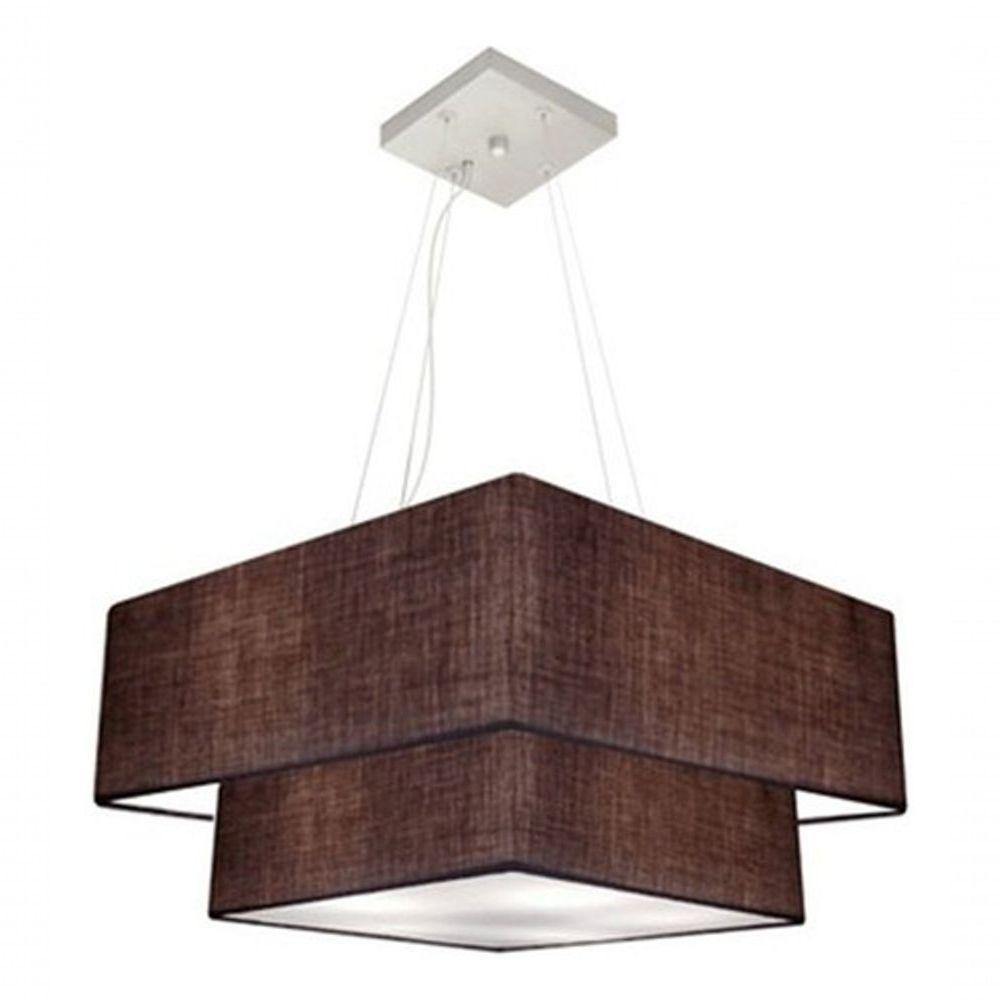Lustre Pendente Duplo Quadrado Vivare Md-4347 Cúpula Em Tecido 80x70cm - Bivolt Café 127/220v - 3