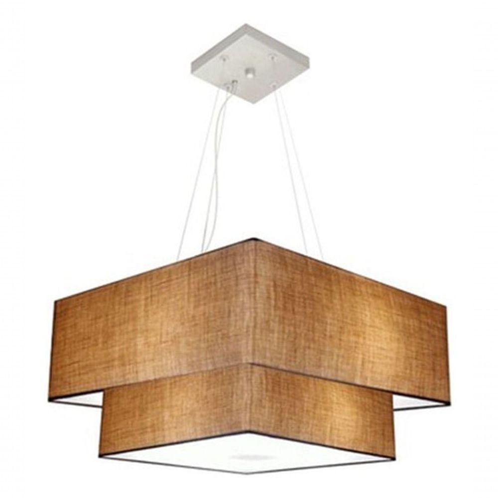 Lustre Pendente Duplo Quadrado Vivare Md-4347 Cúpula Em Tecido 80x70cm - Bivolt Palha 127/220v - 3