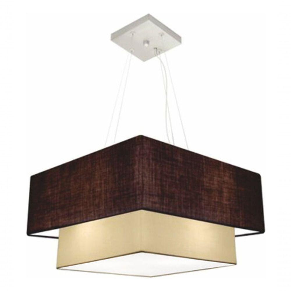 Lustre Pendente Duplo Quadrado Vivare Md-4347 Cúpula Em Tecido 80x70cm - Bivolt Café-algodão-crú 127/220v - 3