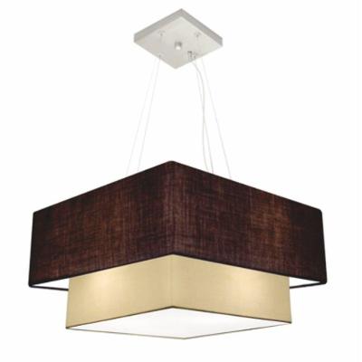 Lustre Pendente Duplo Quadrado Vivare Md-4347 Cúpula Em Tecido 80x70cm - Bivolt Café-algodão-crú 127/220v