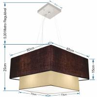 Lustre Pendente Duplo Quadrado Vivare Md-4347 Cúpula Em Tecido 80x70cm - Bivolt Café-algodão-crú 127/220v - 2