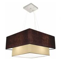 Lustre Pendente Duplo Quadrado Vivare Md-4347 Cúpula Em Tecido 80x70cm - Bivolt Café-algodão-crú 127/220v - 3