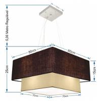 Lustre Pendente Duplo Quadrado Vivare Md-4347 Cúpula Em Tecido 80x70cm - Bivolt Café-algodão-crú 127/220v - 4