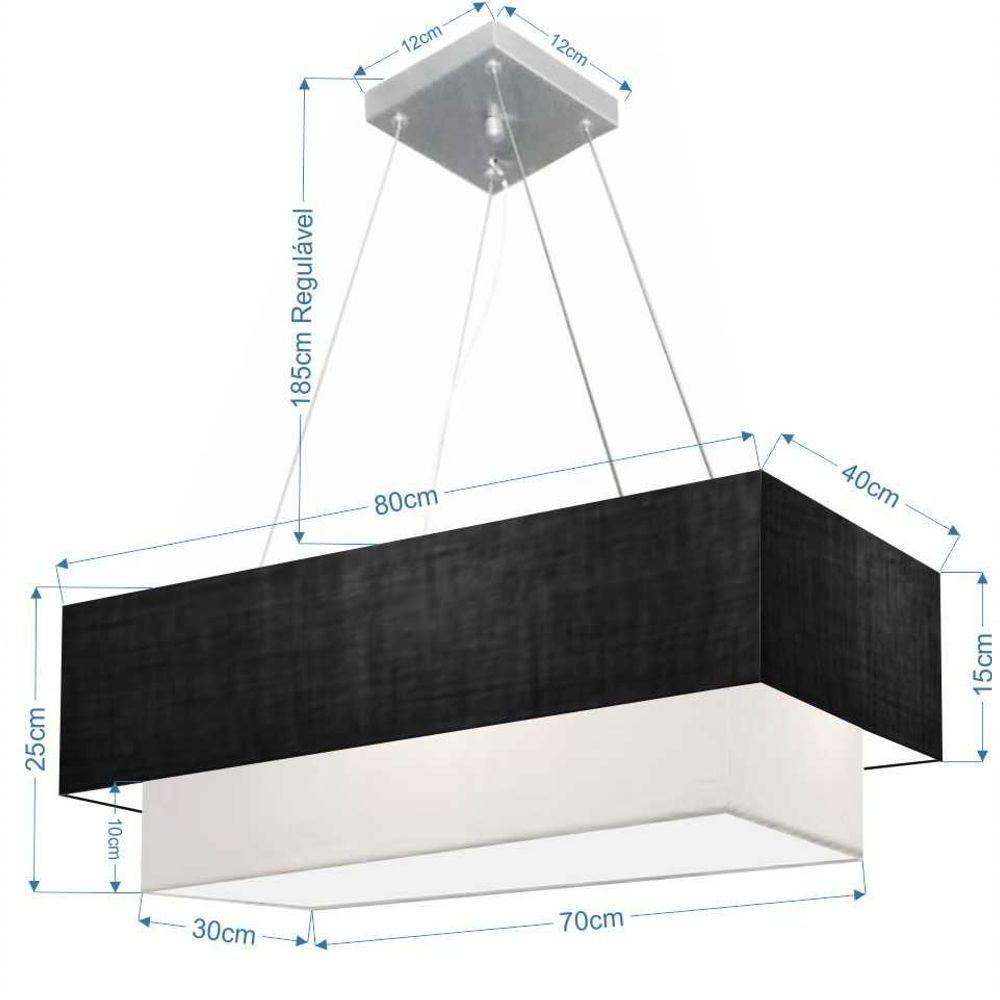 Lustre Pendente Duplo Retangular Vivare Md-4321 Cúpula Em Tecido 80x40cm X 70x30cm - Bivolt Preto-branco 127/220v - 2