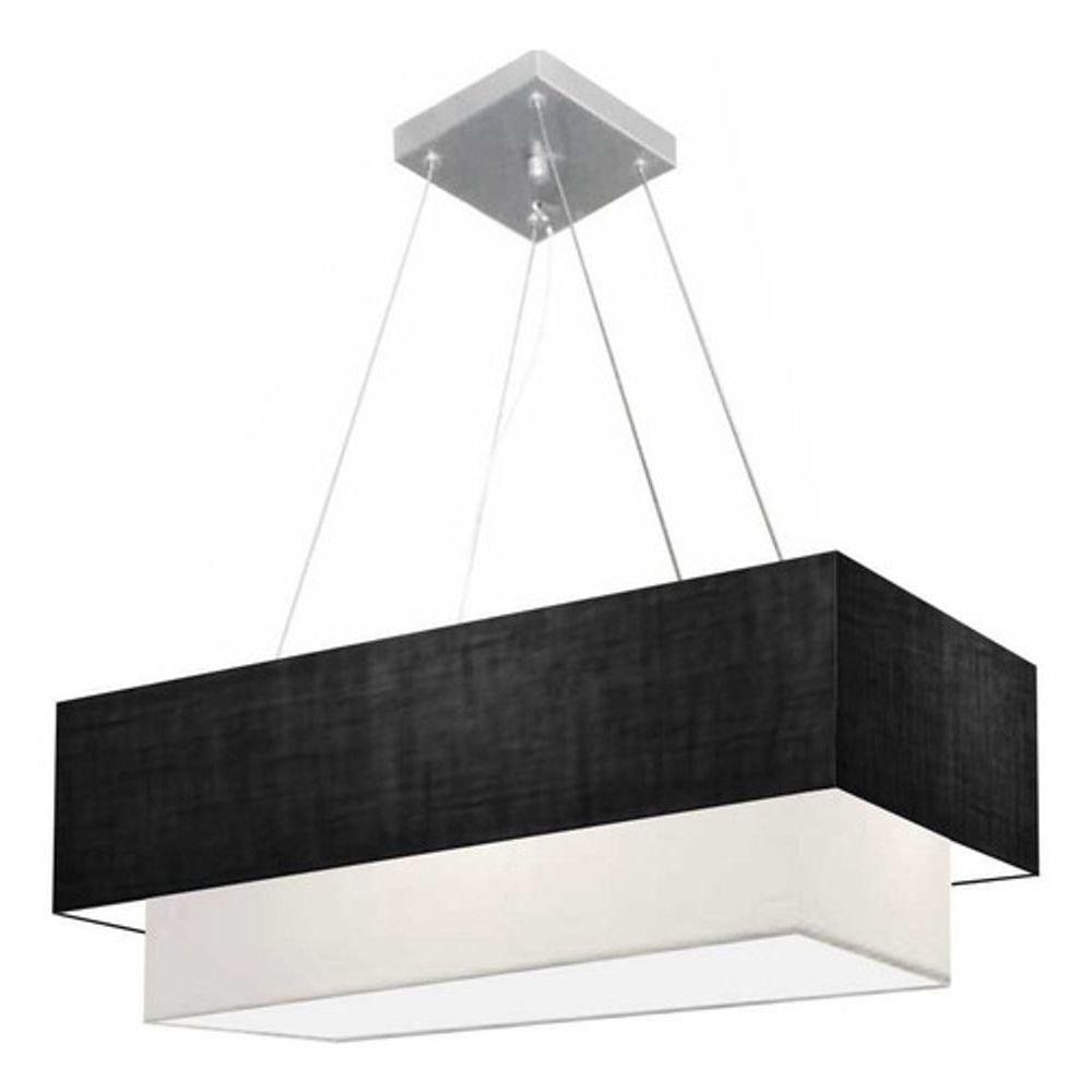 Lustre Pendente Duplo Retangular Vivare Md-4321 Cúpula Em Tecido 80x40cm X 70x30cm - Bivolt Preto-branco 127/220v - 3