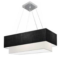 Lustre Pendente Duplo Retangular Vivare Md-4321 Cúpula Em Tecido 80x40cm X 70x30cm - Bivolt Preto-branco 127/220v - 1