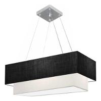 Lustre Pendente Duplo Retangular Vivare Md-4321 Cúpula Em Tecido 80x40cm X 70x30cm - Bivolt Preto-branco 127/220v - 3