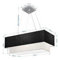 Lustre Pendente Duplo Retangular Vivare Md-4321 Cúpula Em Tecido 80x40cm X 70x30cm - Bivolt Preto-branco 127/220v - 4