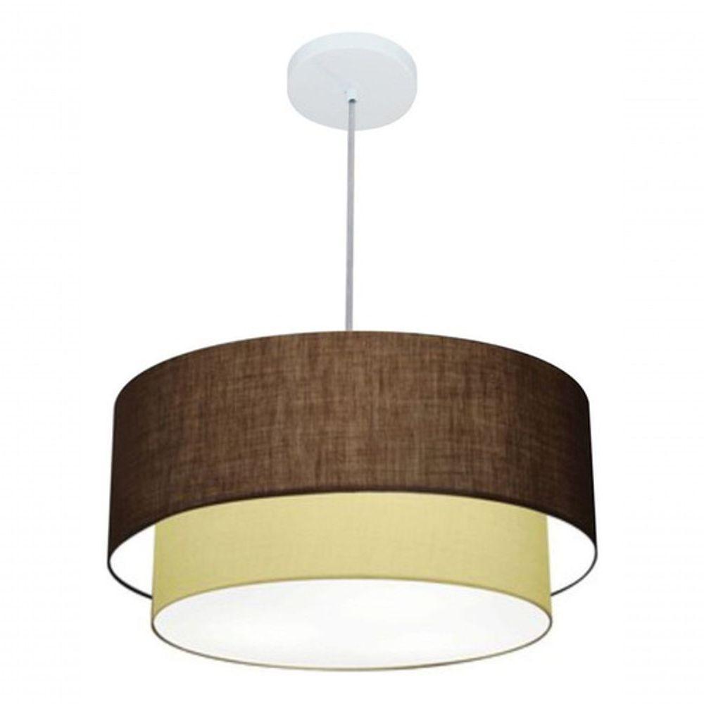 Lustre Pendente Duplo Cilíndrico Vivare Md-4350 Cúpula Tecido 45x40cm - Bivolt Café-algodão-crú 127/220v - 4