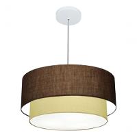 Lustre Pendente Duplo Cilíndrico Vivare Md-4350 Cúpula Tecido 45x40cm - Bivolt Café-algodão-crú 127/220v