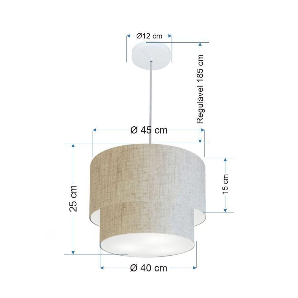 Lustre Pendente Duplo Cilíndrico Vivare Md-4350 Cúpula Tecido 45x40cm - Bivolt Linho-bege-branco 127/220v - 2