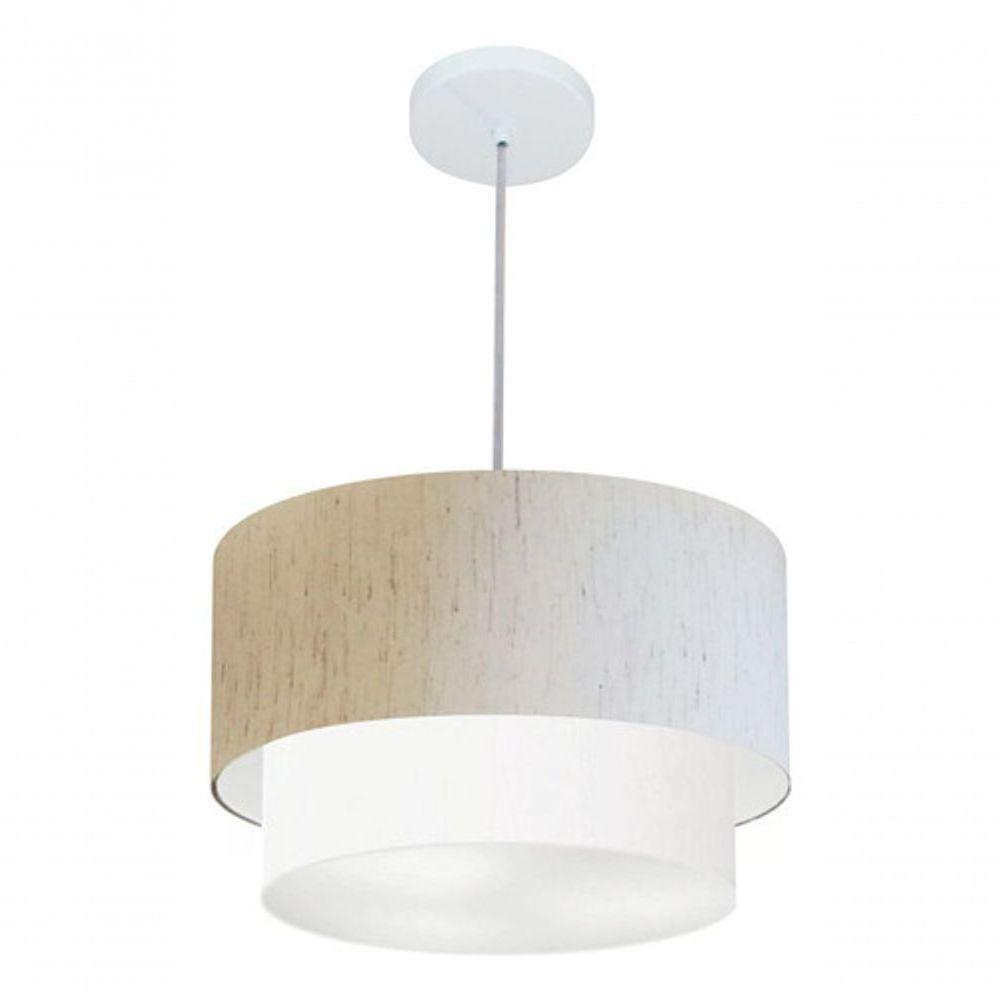 Lustre Pendente Duplo Cilíndrico Vivare Md-4350 Cúpula Tecido 45x40cm - Bivolt Linho-bege-branco 127/220v - 4