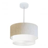 Lustre Pendente Duplo Cilíndrico Vivare Md-4350 Cúpula Tecido 45x40cm - Bivolt Linho-bege-branco 127/220v