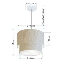 Lustre Pendente Duplo Cilíndrico Vivare Md-4350 Cúpula Tecido 45x40cm - Bivolt Linho-bege-branco 127/220v - 5