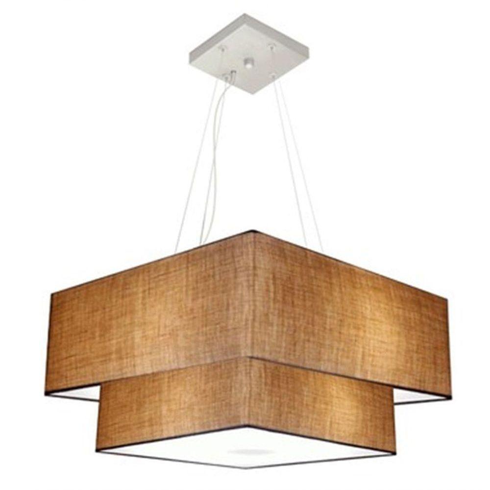 Lustre Pendente Duplo Quadrado Vivare Md-4346 Cúpula Em Tecido 70x60cm - Bivolt Palha 127/220v - 1