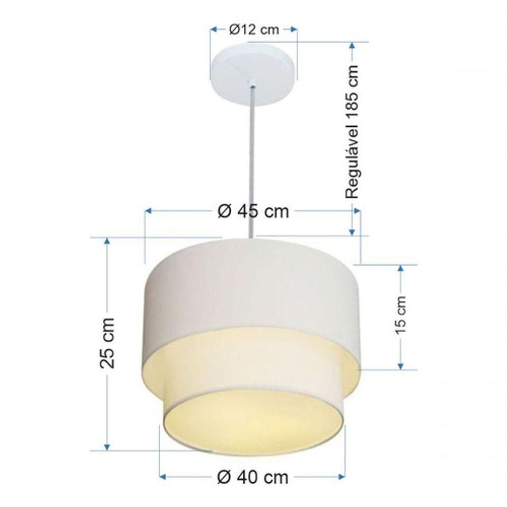 Lustre Pendente Duplo Cilíndrico Vivare Md-4350 Cúpula Em Tecido 45x40cm - Bivolt Branco 127/220v - 5