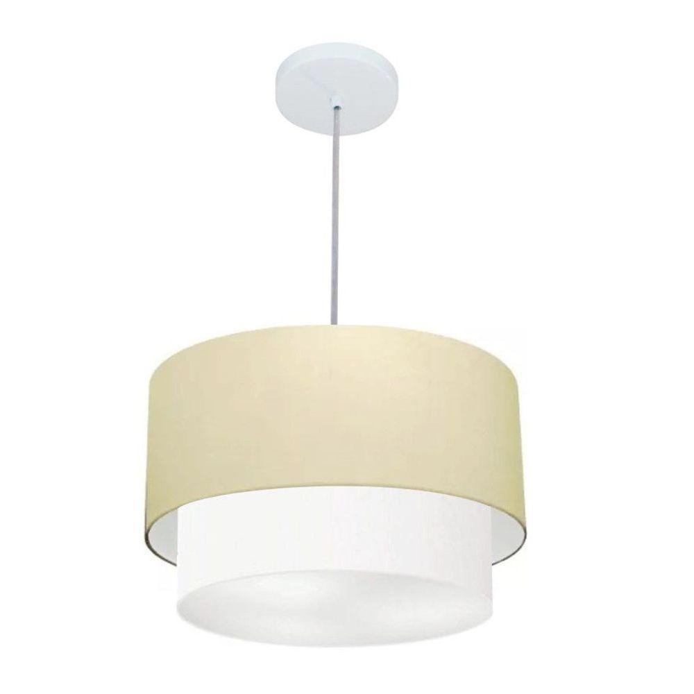 Lustre Pendente Duplo Cilíndrico Vivare Md-4350 Cúpula Tecido 45x40cm - Bivolt Algodão-crú-branco 127/220v - 1