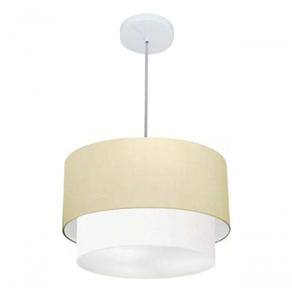 Lustre Pendente Duplo Cilíndrico Vivare Md-4350 Cúpula Tecido 45x40cm - Bivolt Algodão-crú-branco 127/220v - 4