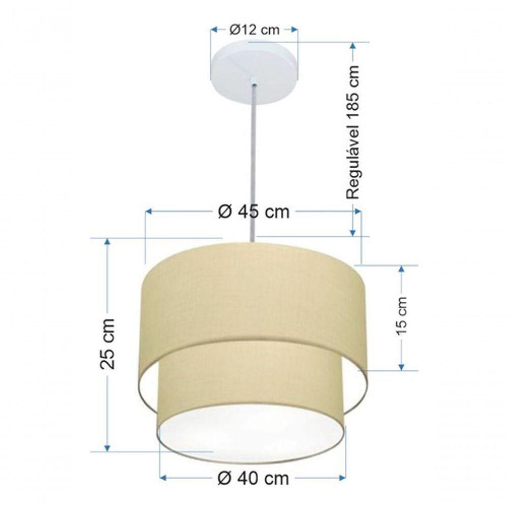 Lustre Pendente Duplo Cilíndrico Vivare Md-4350 Cúpula Tecido 45x40cm - Bivolt Algodão-crú-branco 127/220v - 5