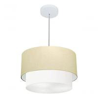 Lustre Pendente Duplo Cilíndrico Vivare Md-4350 Cúpula Tecido 45x40cm - Bivolt Algodão-crú-branco 127/220v