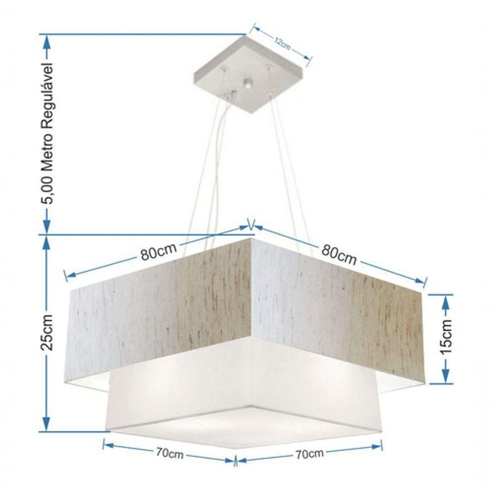 Lustre Pendente Duplo Quadrado Vivare Md-4347 Cúpula Em Tecido 80x70cm - Bivolt Linho-bege-branco 127/220v - 4