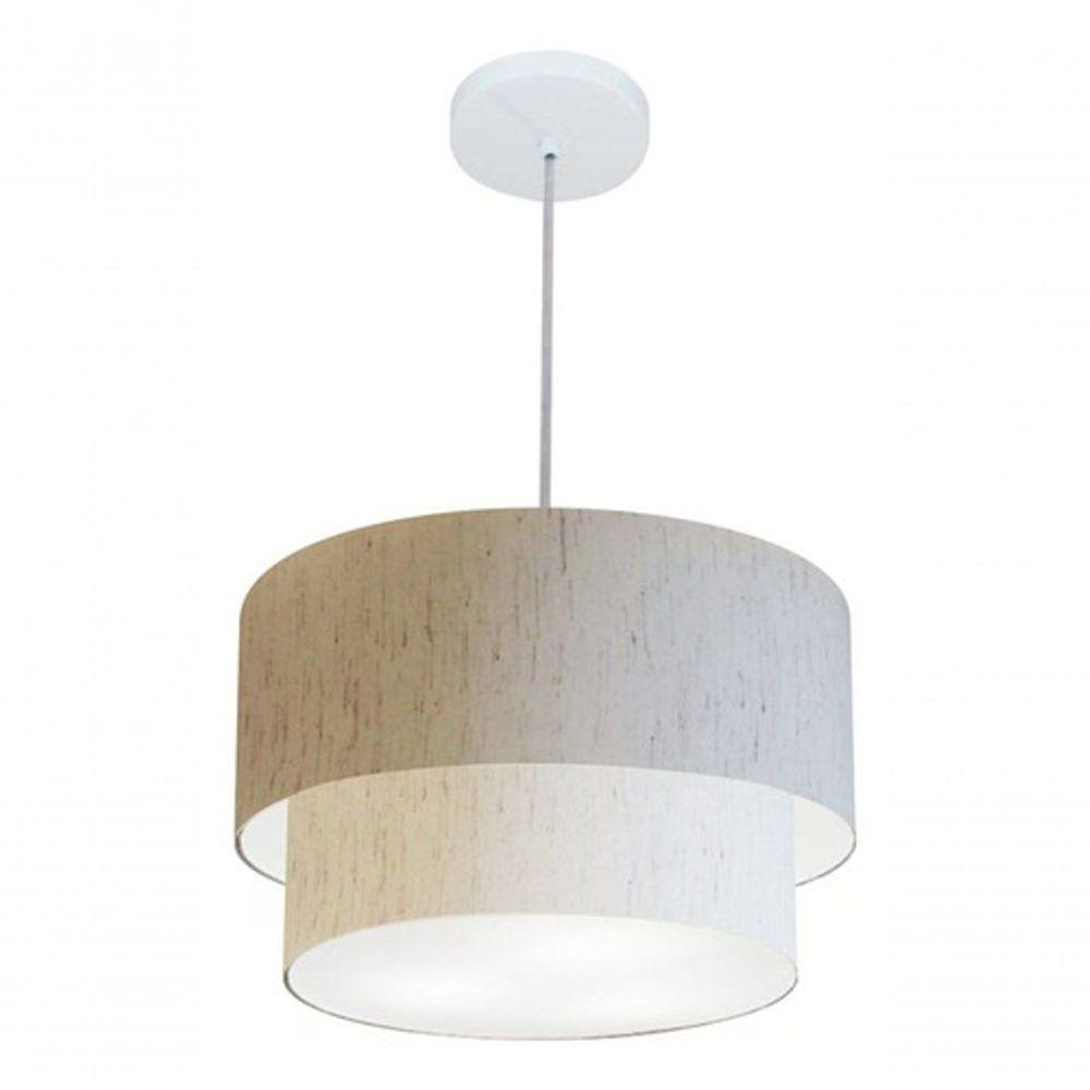 Lustre Pendente Duplo Cilíndrico Vivare Md-4350 Cúpula Em Tecido 45x40cm - Bivolt Linho Bege 127/220v - 4