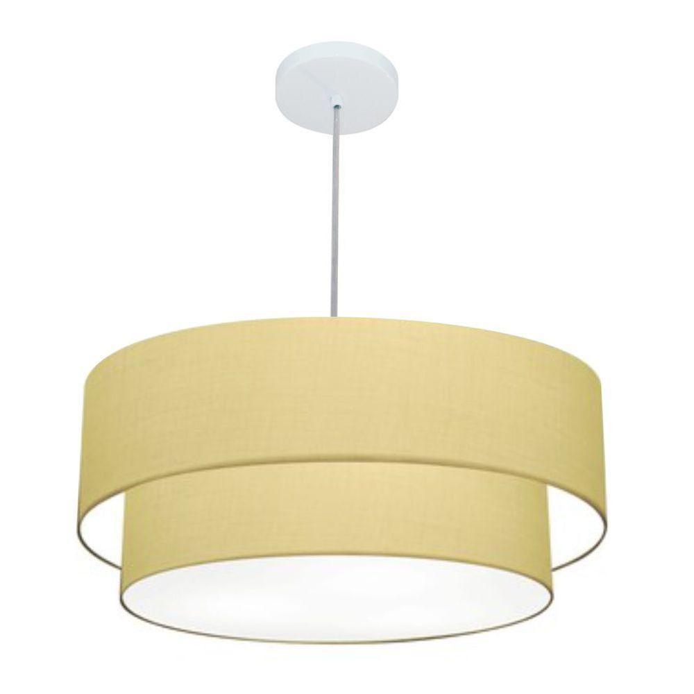 Lustre Pendente Duplo Cilíndrico Vivare Md-4357 Cúpula Em Tecido 60x50cm - Bivolt Algodão-crú 127/220v - 1