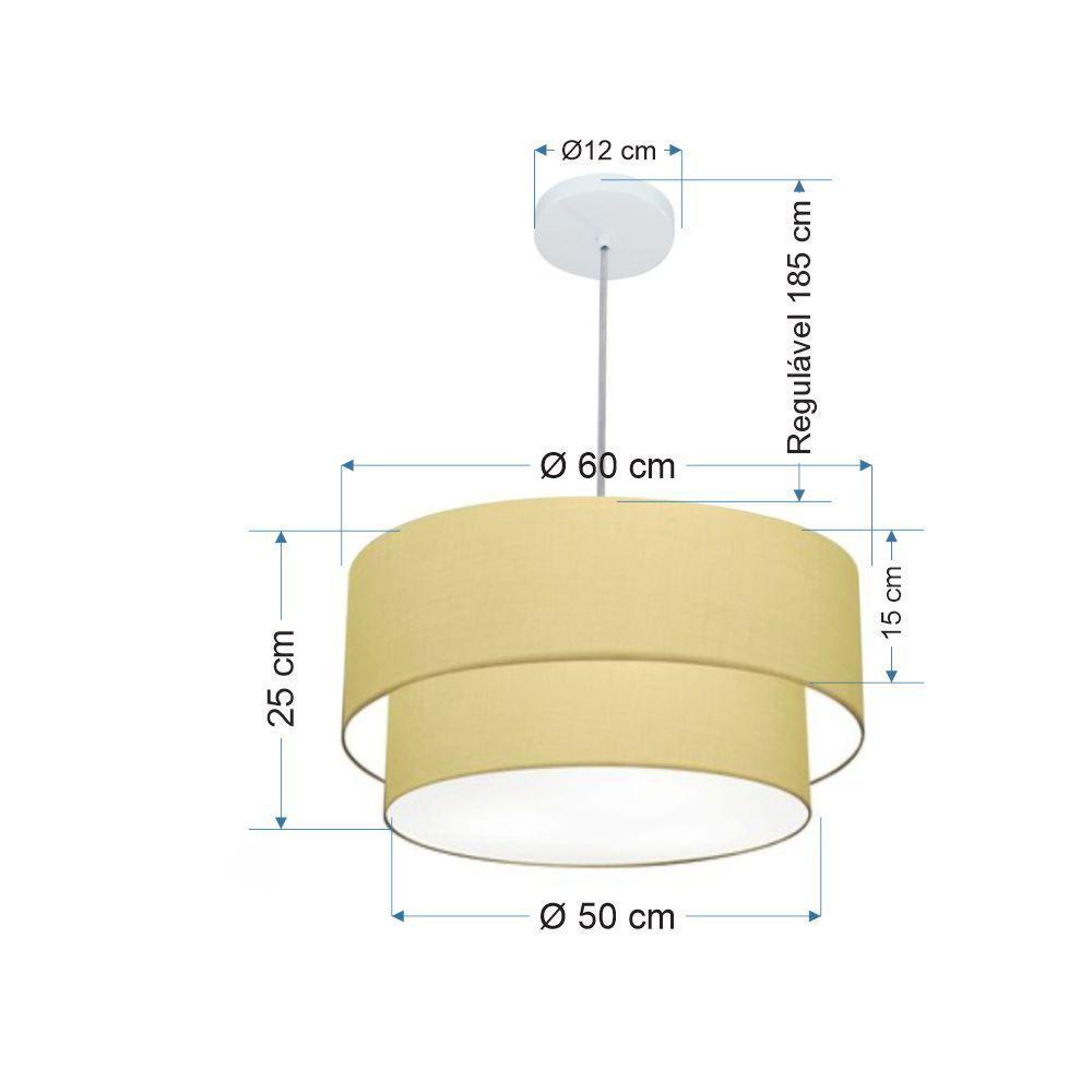 Lustre Pendente Duplo Cilíndrico Vivare Md-4357 Cúpula Em Tecido 60x50cm - Bivolt Algodão-crú 127/220v - 2